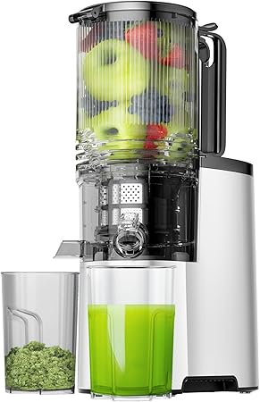 Cold Press Juicer, 5.8" Wide Feed Chute Juice Extractor Machine with 400W, High Juice Yield, Slow Masticating Juicer for Whole Vegetables & Fruits, Premium Silver