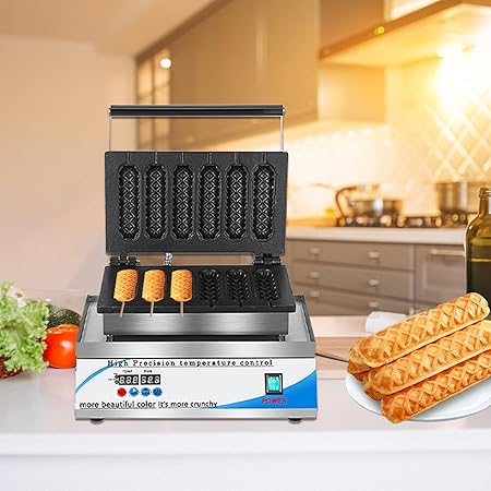 Electric Hotdog Waffle Maker Machine Corn Dog Maker 6 Slice Non-Stick Stainless Steel Waffle Baker Machine