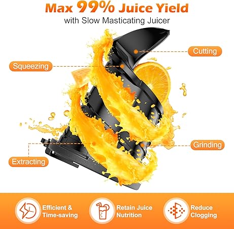 Juicer Machines with 5.8" Extra Large Feed Chute, Cold Press Juicer For Whole Vegetables and Fruits, 400W Professional Slow Masticating juicer Easy to Clean for Batch Juicing (Titanium Gray)